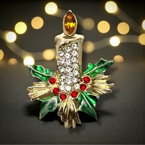 VINTAGE 1950s🎄 CHRISTMAS BROOCH Candle & branches Private Collection Never Worn